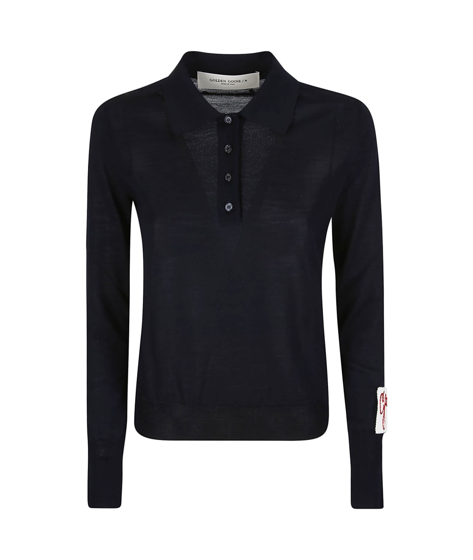 Tシャツ・カットソー Golden Goose Merino wool polo shirt (GMP01412 P00104150501) Men's short-sleeved polo shirt in navy-blue merino wool