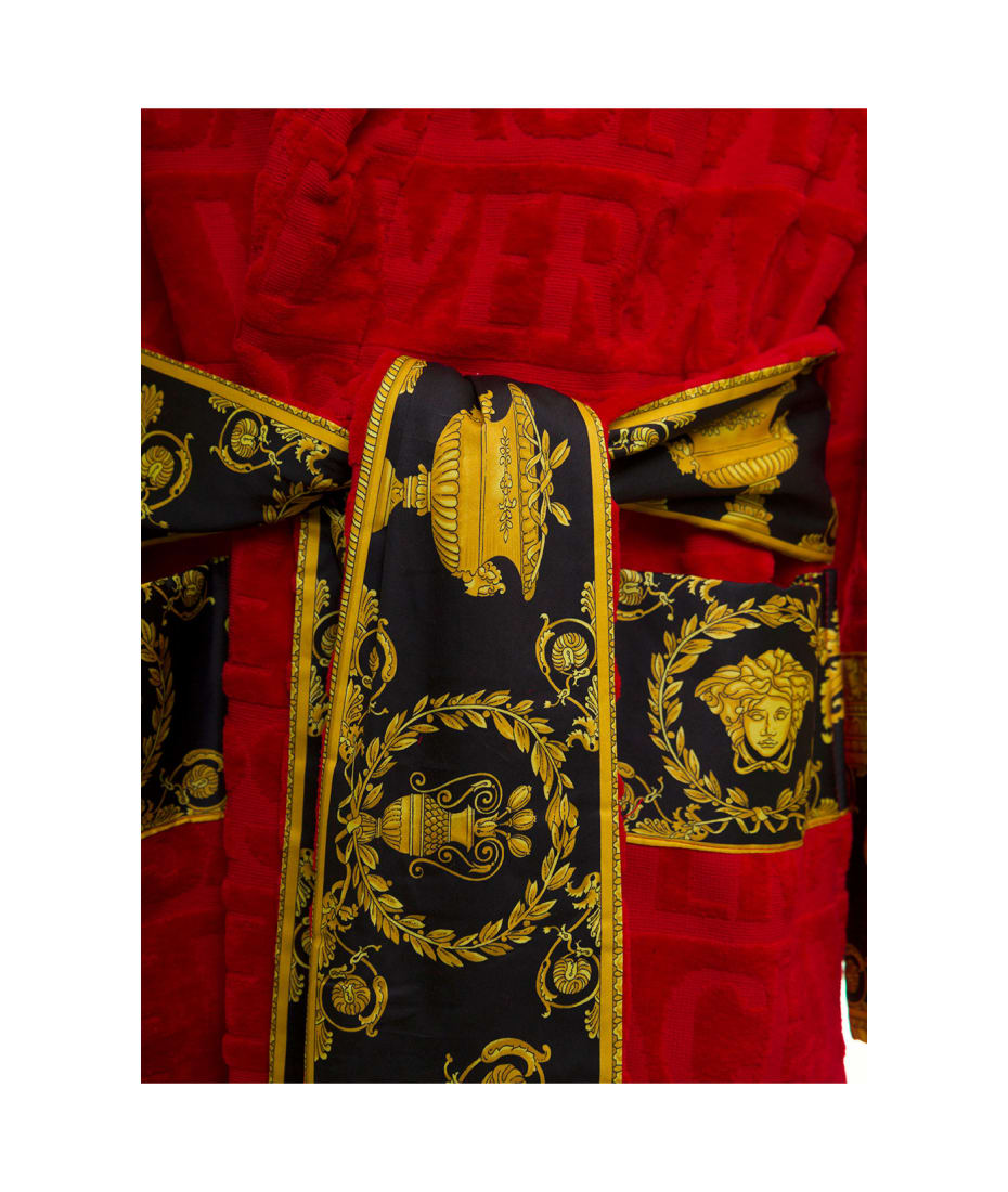 【送料&関税込】Versace Homes Red Terry Cotton Bathrobe With Red Versace Robe