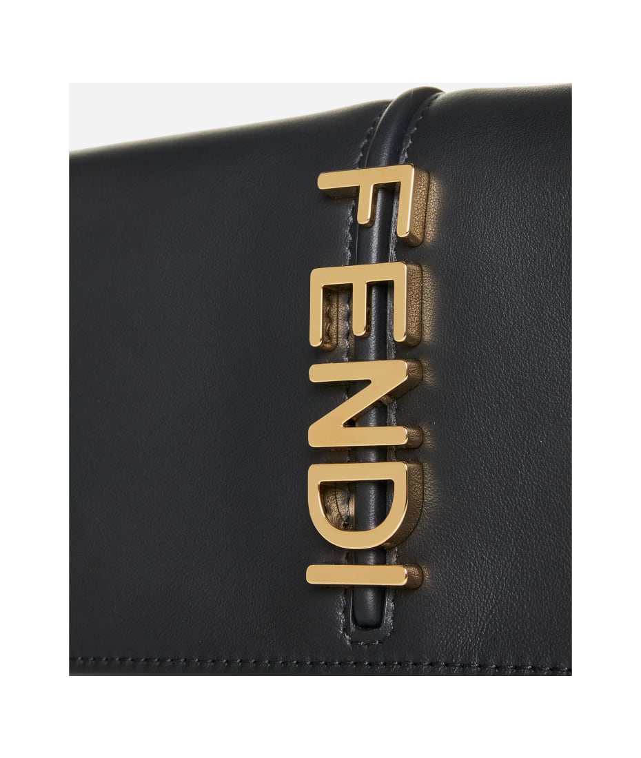 Fendi Graphy Leather Wallet On Chain in Black