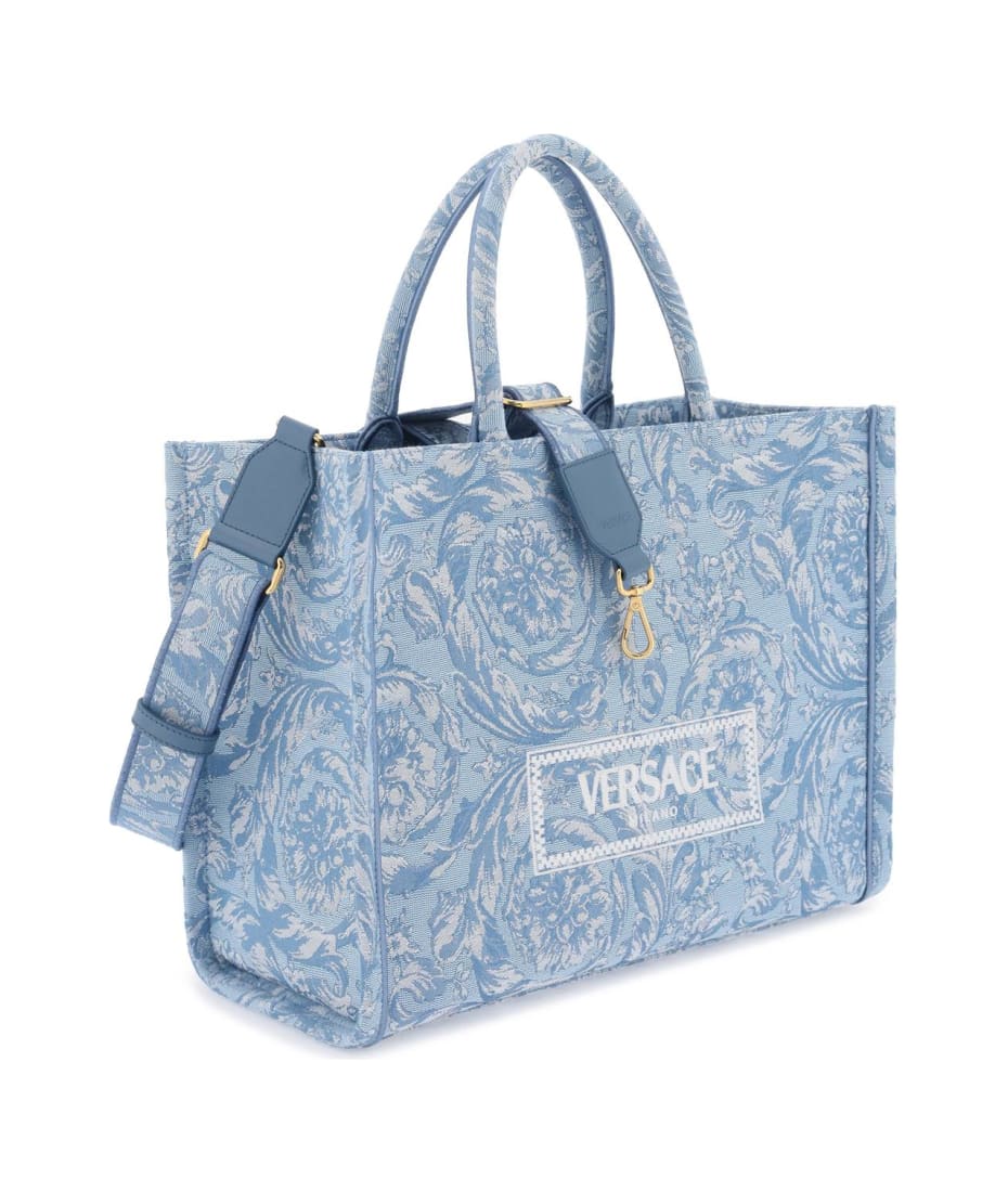 Versace Athena Logo Embroidered Tote Bag - BABY BLUE GENTIAN BLUE VE (Light blue)