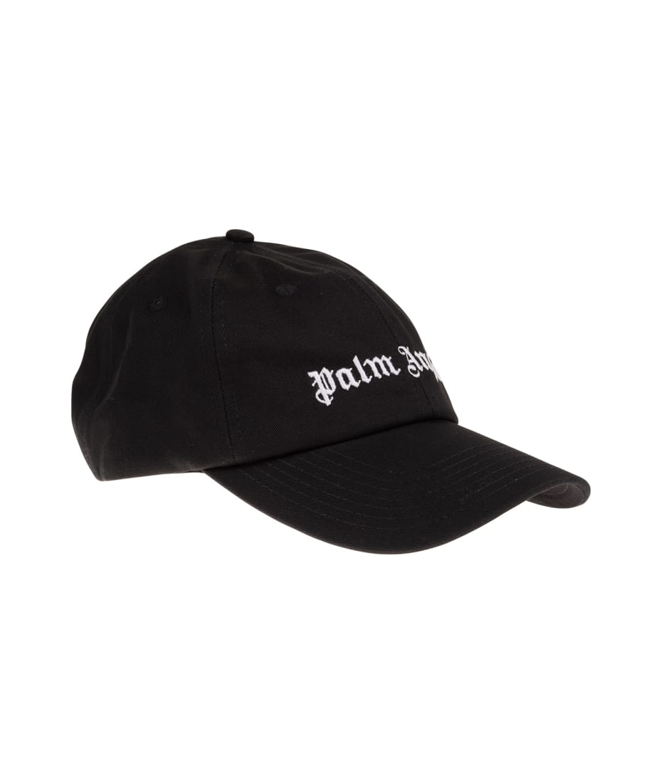 Palm Angels Black Baseball Hat With White Front And Back Logo