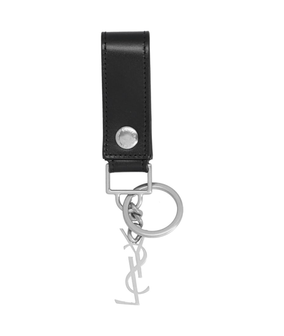 【美品】SAINT LAURENT CASSANDRE KEY RING CASSANDRE SAINT LAURENT keyring in leather in Black | Saint