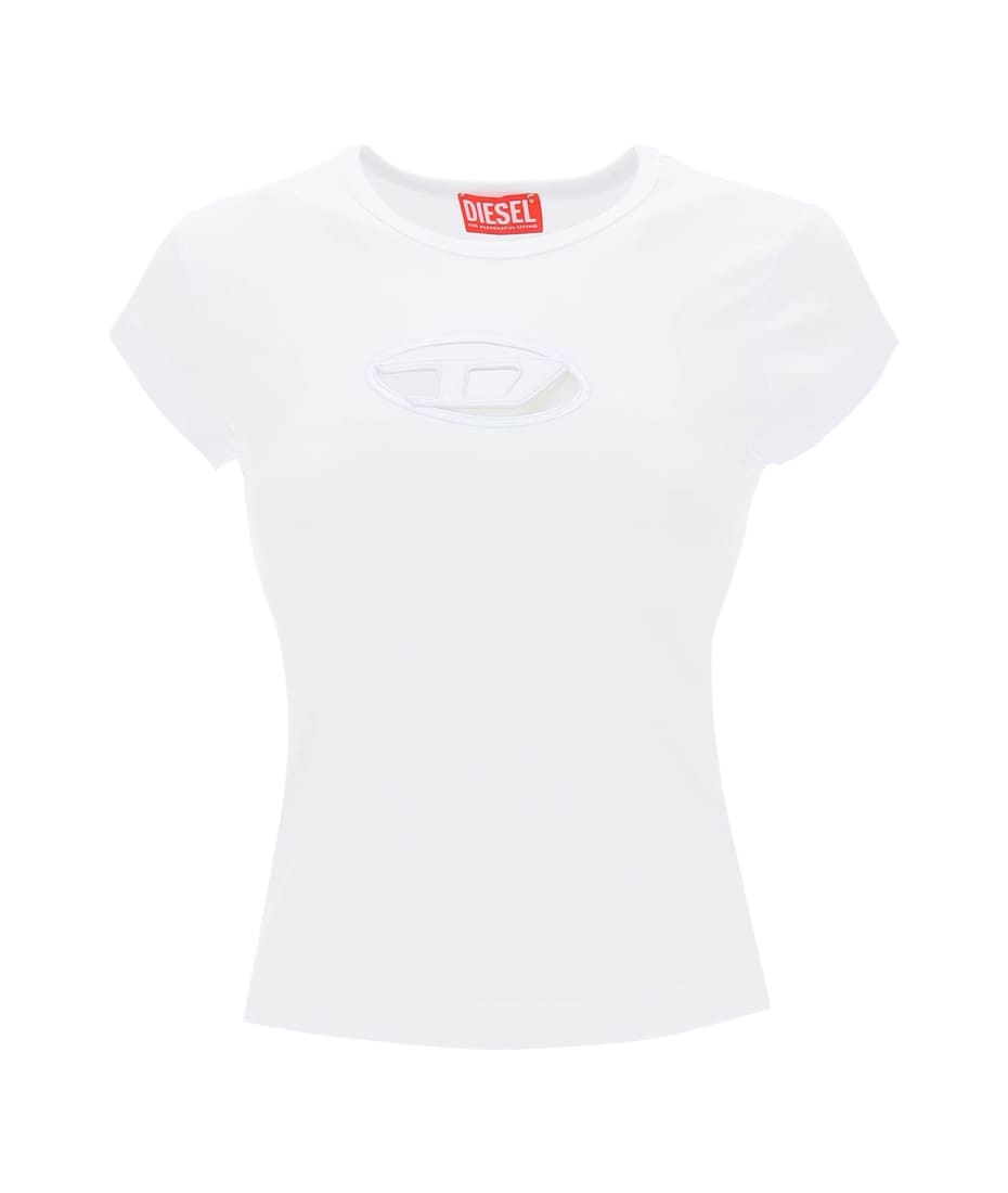 【DIESEL】T-Angie Tシャツ T-ANGIE Woman: Cotton T-shirt with cut-out D logo | Diesel
