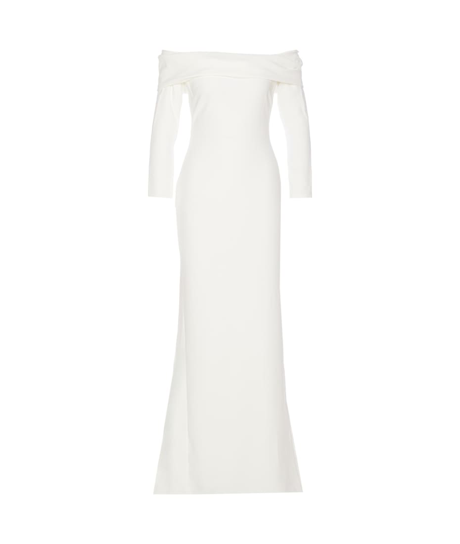 white long sleeve off the shoulder maxi dress Champagne Off-Shoulder Maxi Dress