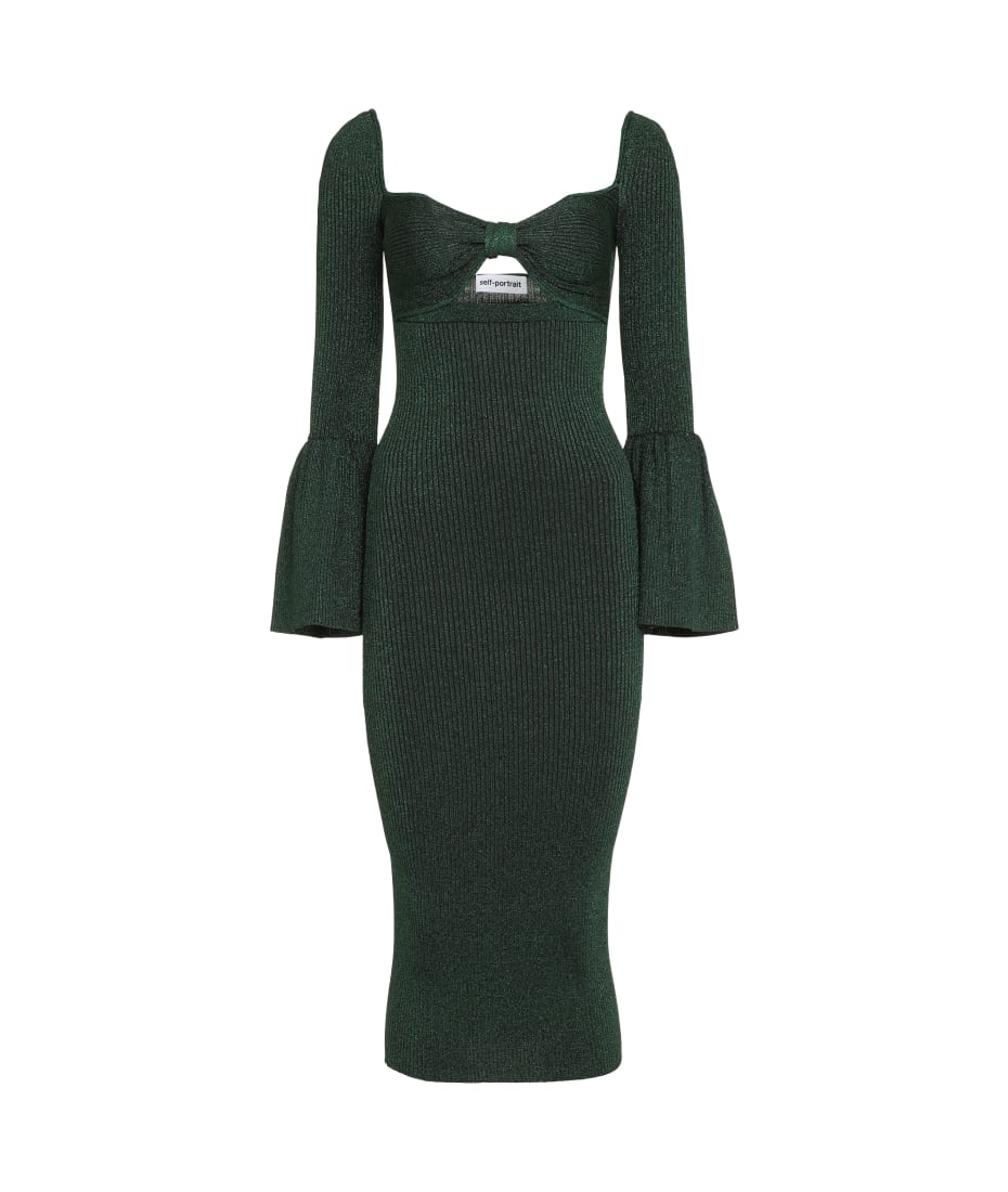 Green ribbed knitted midi dress with viscose