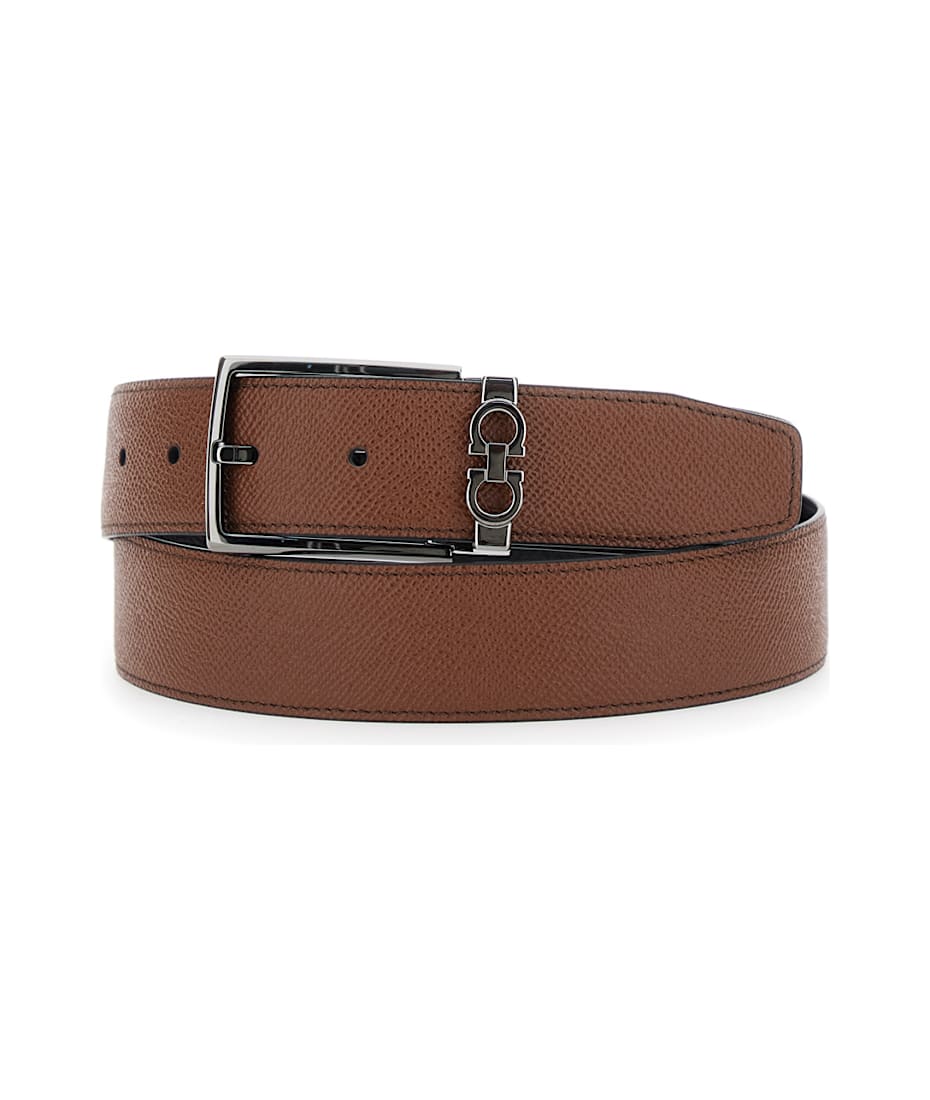 Ferragamo Brown Reversible Belt With Gancini Buckle In