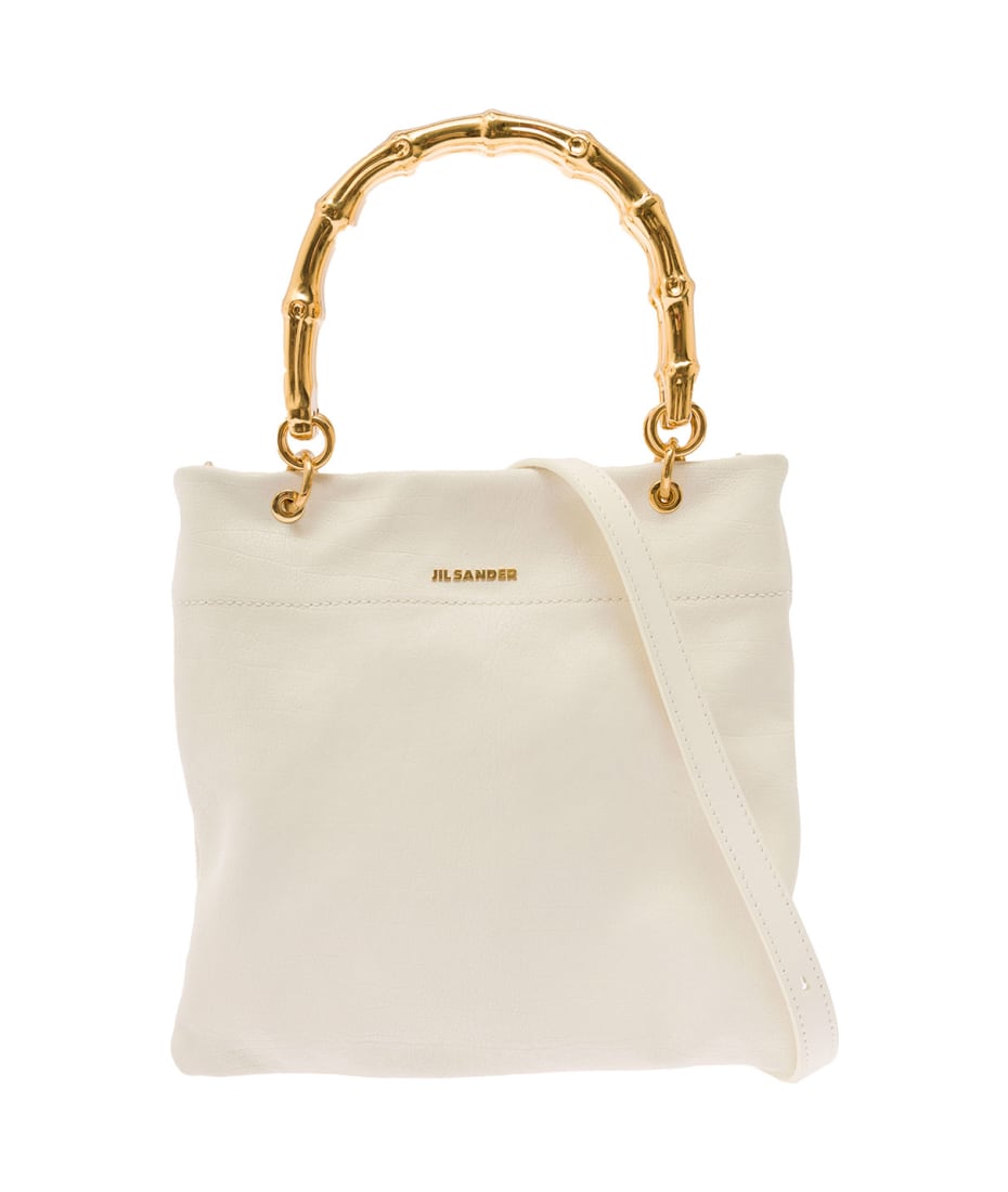 Jil Sander White Tote Bag With Bamboo Style Handles In
