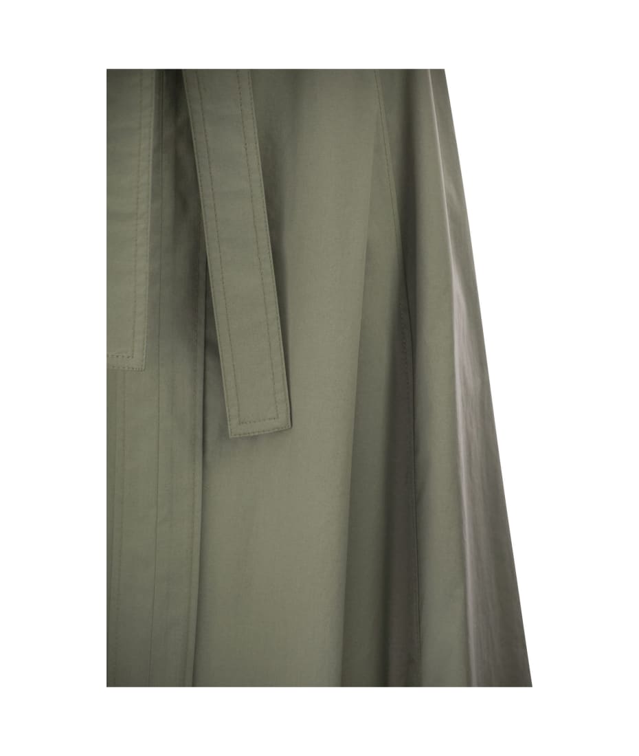 Peserico Long Skirt In Lightweight Stretch Cotton Satin - Military Green