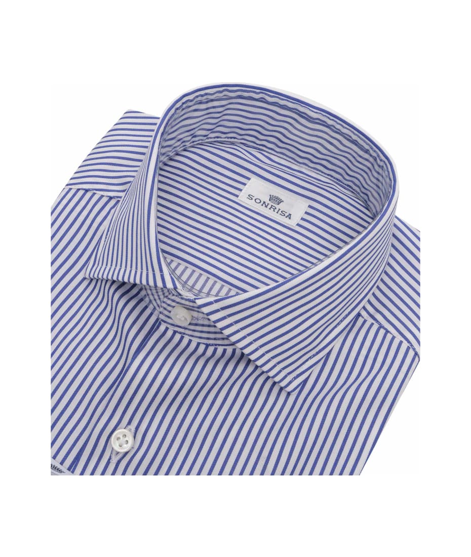 Sonrisa Striped Cotton Jersey Shirt / White & Light Blue