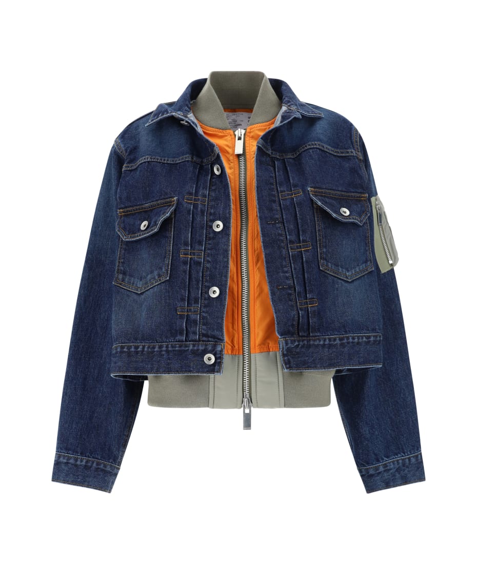 SACAI: Women's Pre Denim X Ma-1 Jacket (Black) | DSMG E-SHOP sacai