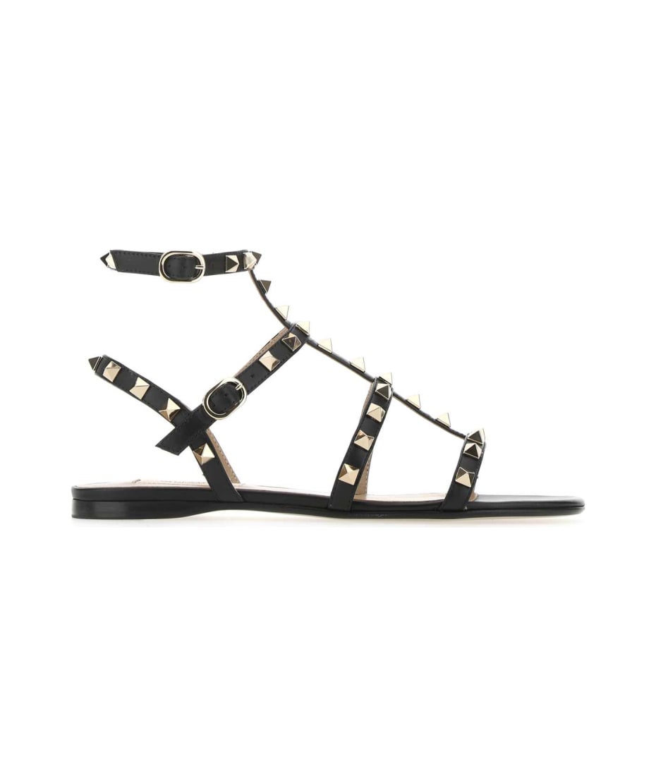 Valentino Garavani Black Leather Rockstud Sandals | italist