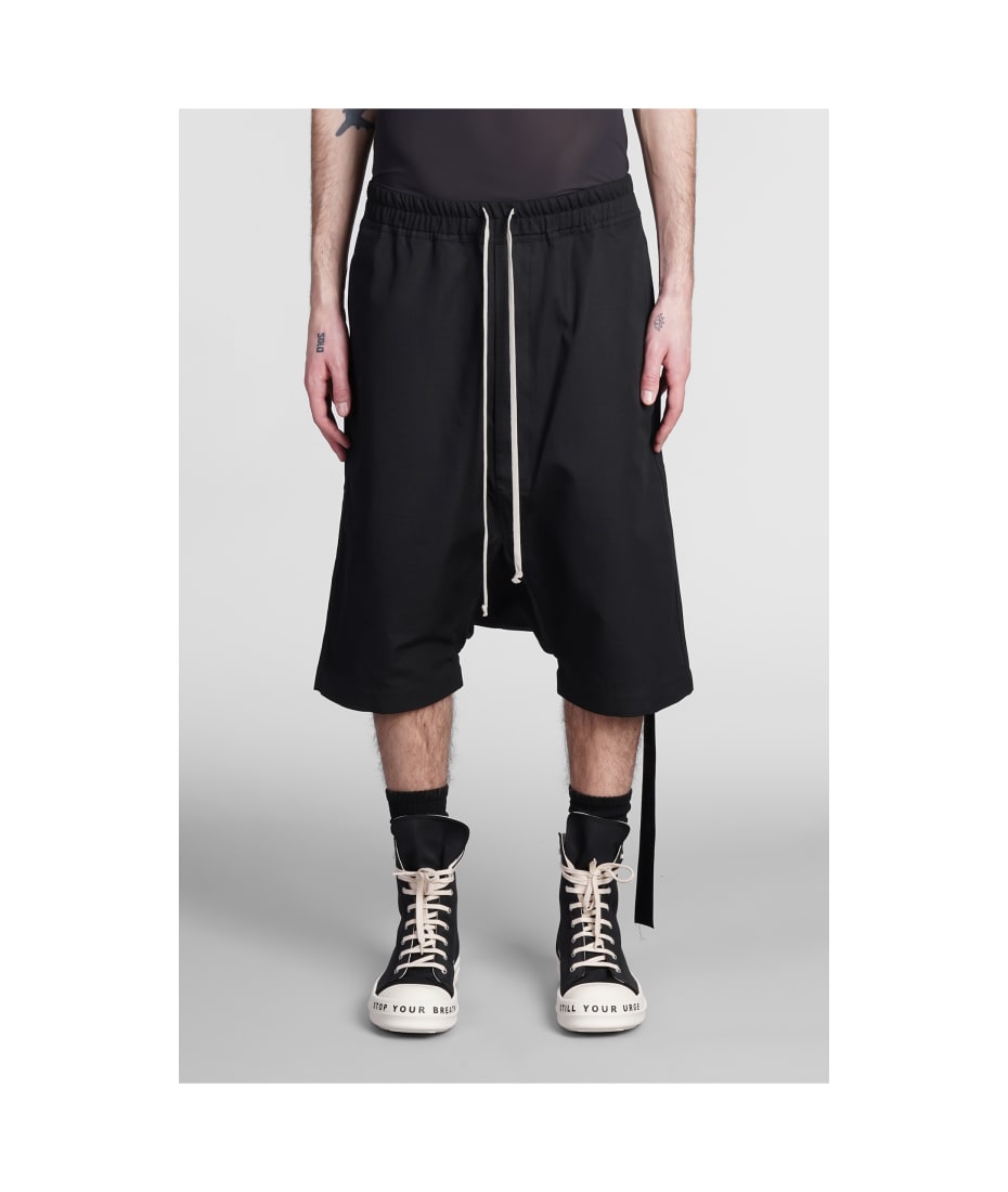 Drawstring Pods Shorts In Black Cotton