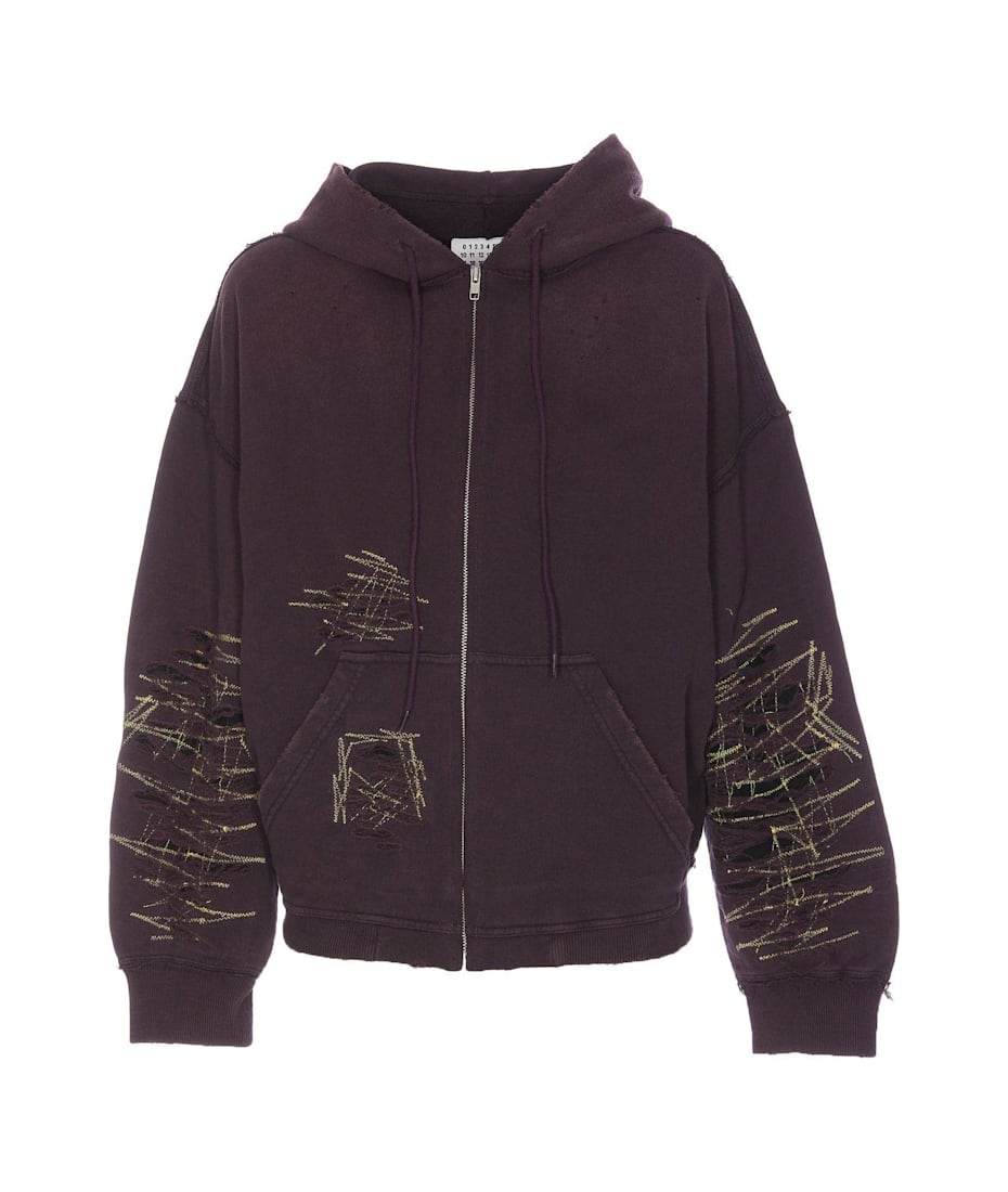 MM6 2006 フーディ MM6 Maison Margiela Distressed Zip-up Hoodie | italist