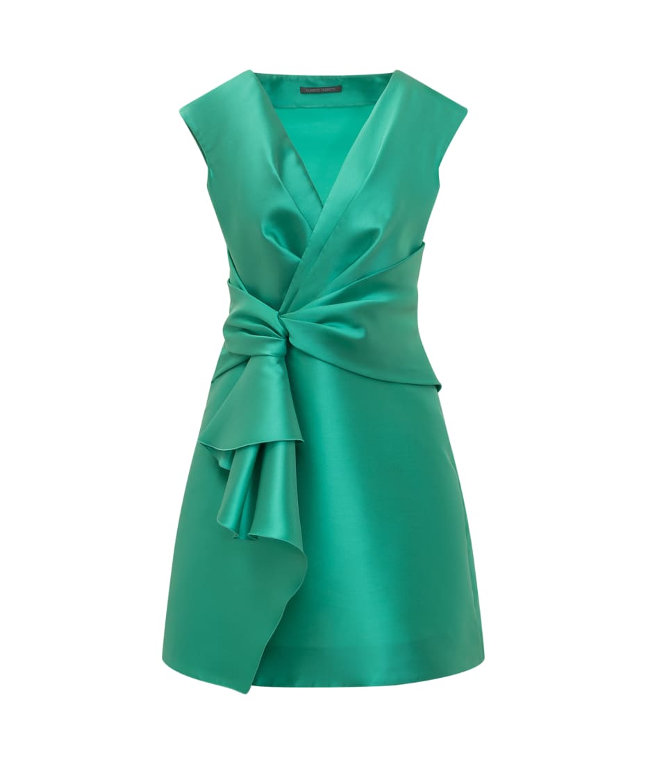 slim fit dress slacks Mikado Green Drop Shoulder Long Dress by Alberta Ferretti – Elilhaam main image 0