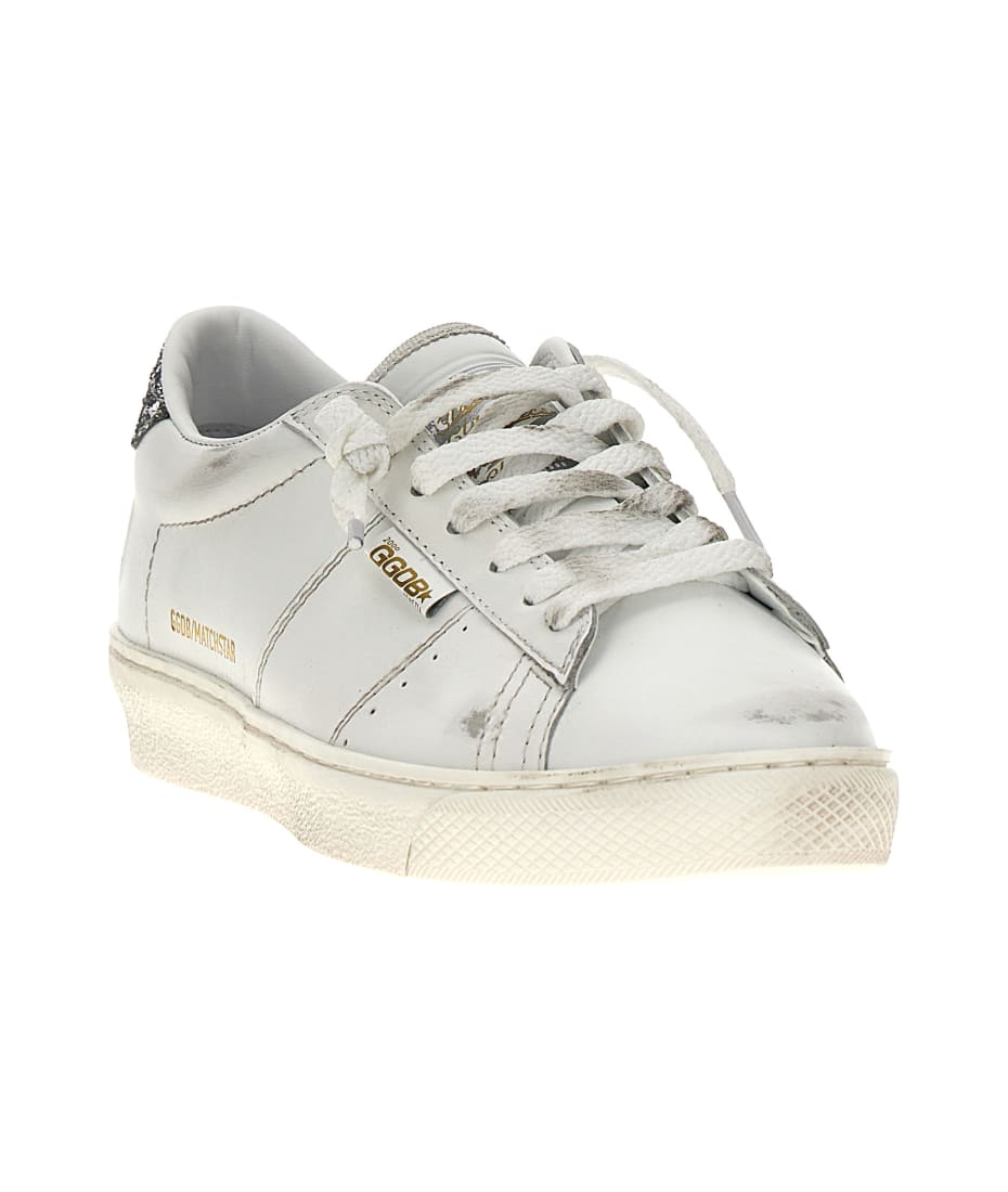 国内発☆送関込【GoldenGoose】Matchstar レザースニーカー Matchstar in white leather with dark blue leather heel tab