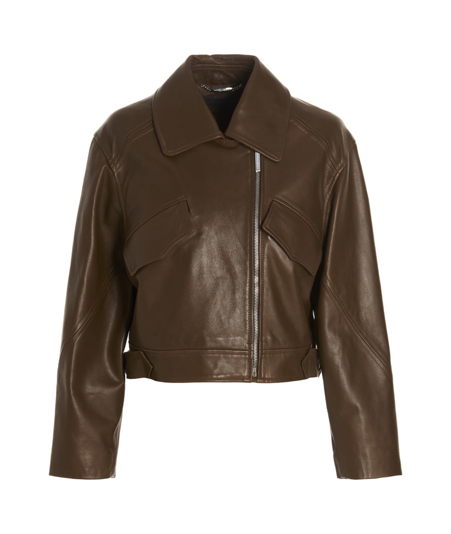 Alberta Ferretti Cropped Zipped Leather Jacket in Brown Womens Clothing Jackets Leather jackets 