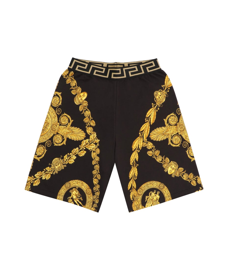 Young Versace Printed Cotton Shorts - black