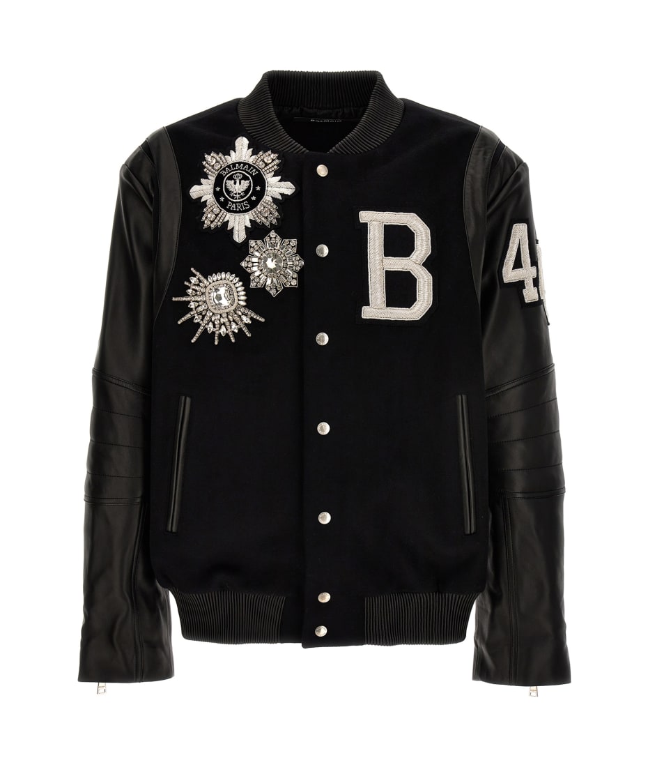 Balmain Rhinestone Monogram Bomber Jacket