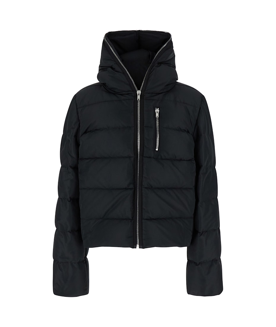 Rick Owens Black Cropped Hooded Down Jacket With Zip In Tech