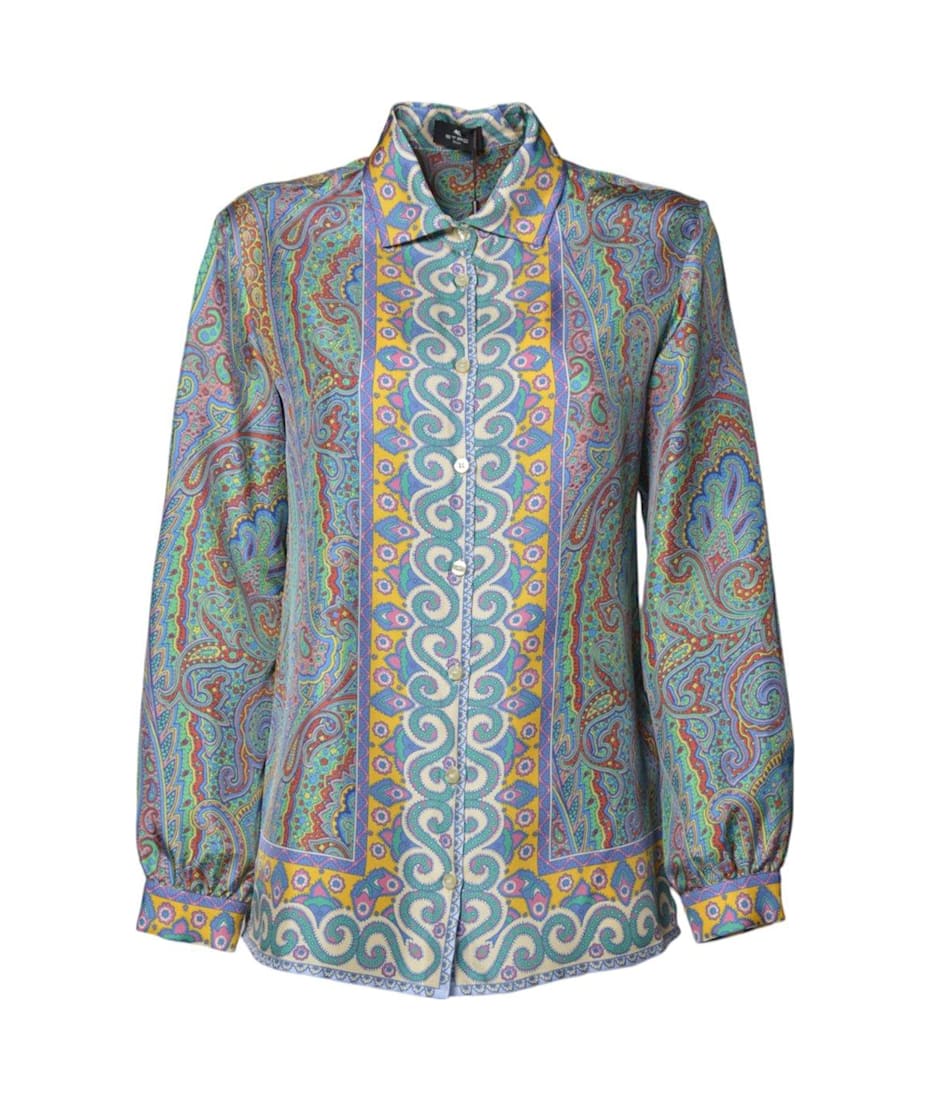 ETRO トップス　40 Blue Silk top with print Etro - Vitkac AS