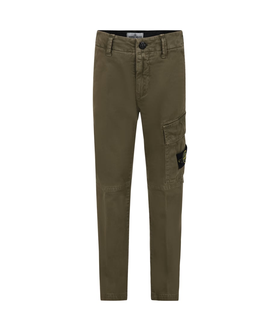 Stone Island Junior Green Trousers For Boy With Compass | italist