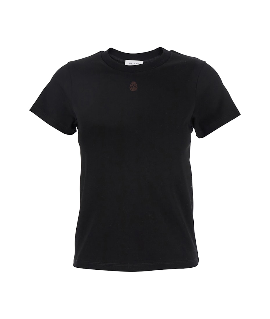 Alexander McQueen Black Crewneck T-shirt With Skull Embroidery On