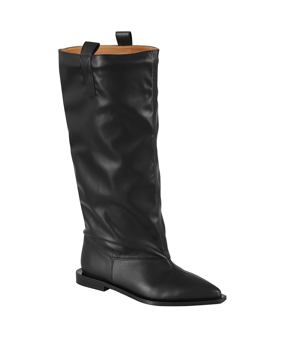 GANNI ホインテットトゥニハイフツ S22134909 099 Ganni Western Wide Slouchy Flat Tubular Boot | italist