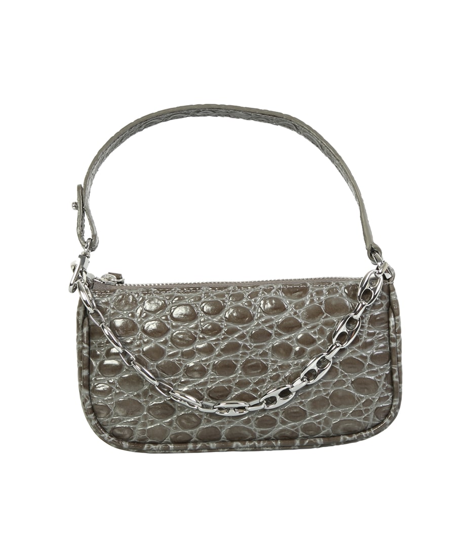 By Far Mini Rachel Cement Croco Embossed Leather Bag In Grey