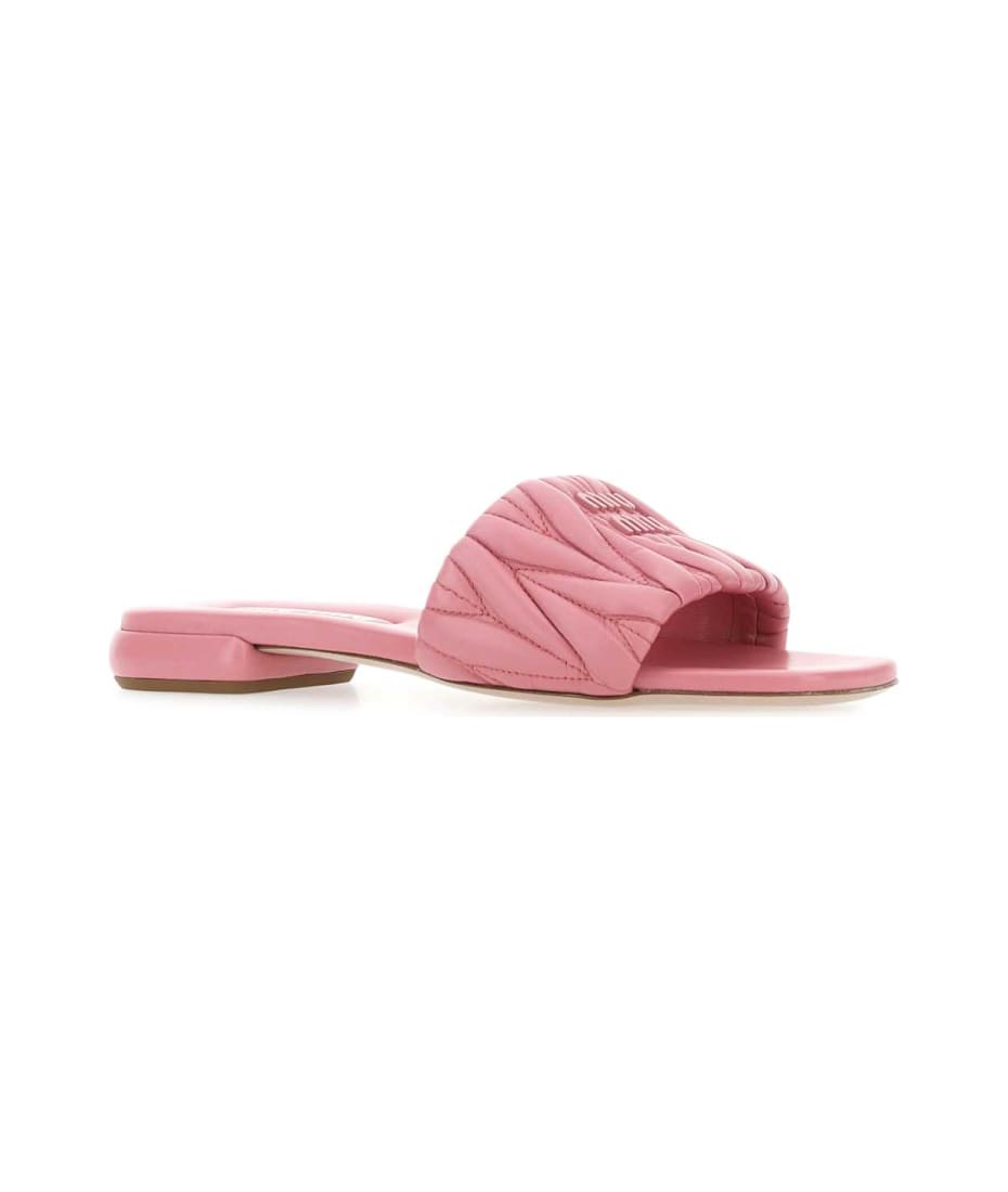 【関税&送料込】Miu Miu Light Pink Nappa Leather Slippers Miu Miu Light Pink Nappa Leather Slippers | italist, ALWAYS