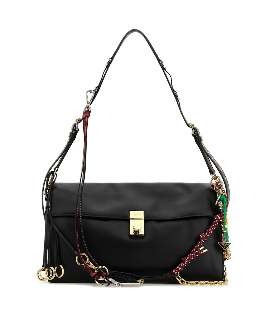 ショルダーバッグ・ポシェット PRADA BLACK LEATHER LARGE PRADA SOFT SOUND SHOULDER BAG Black Prada Soft Sound Large Leather Shoulder Bag With
