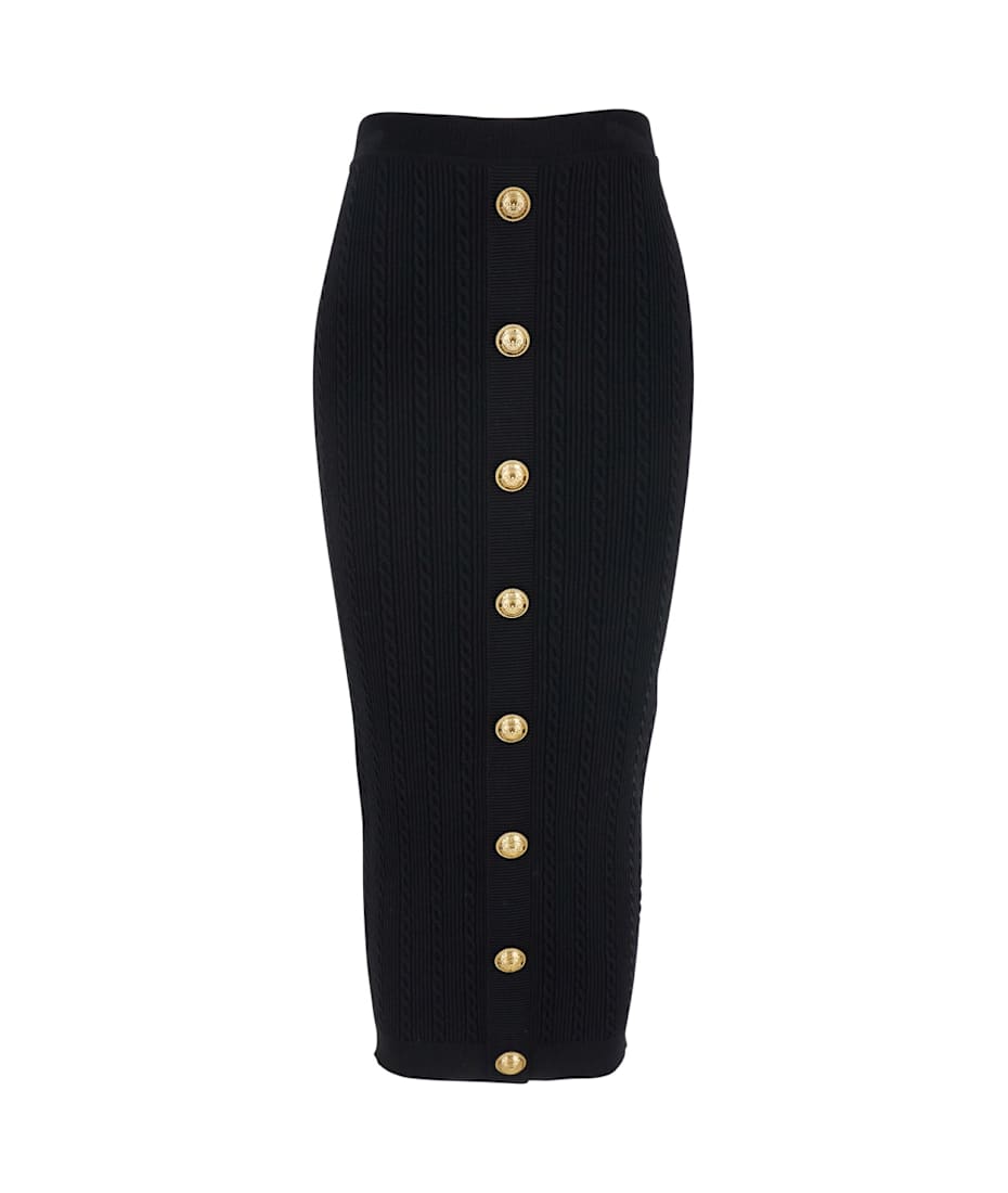 スカート BALMAIN Logo button skirt Black Balmain Black Skirt With Logo Buttons And Zip Closure In