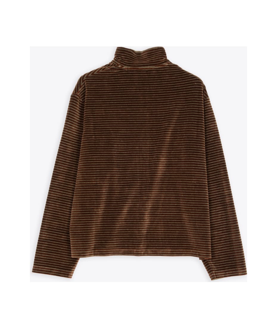 Our Legacy Shrunken Fullzip Polo Brown and black striped velour