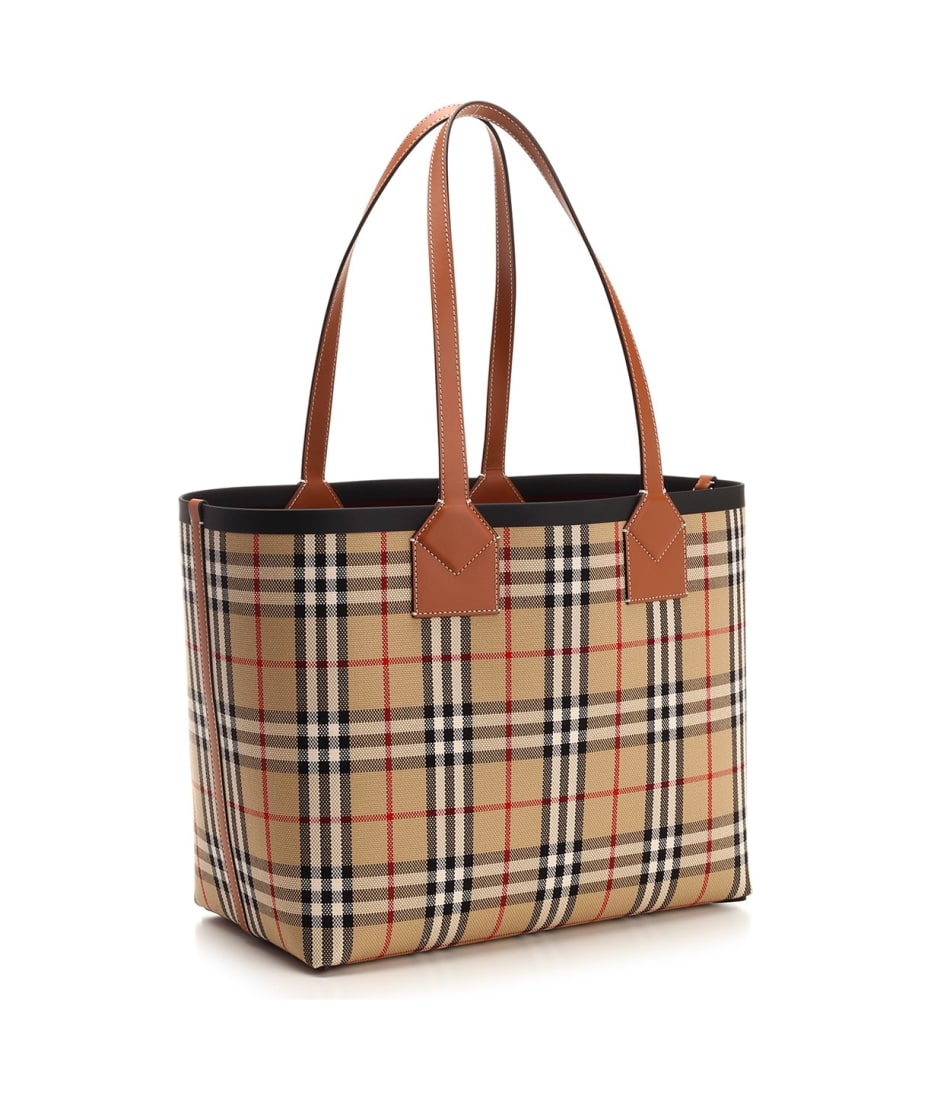 Burberry スモール BOOK TOTE BAG Burberry Vintage Check Small Woven Leather Book Tote