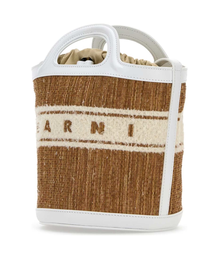 ハンドバッグ Marni Two-Tone Leather And Raffia Tropicalia Bucket Bag Marni Two-tone Raffia And Leather Tropicalia Bucket Bag