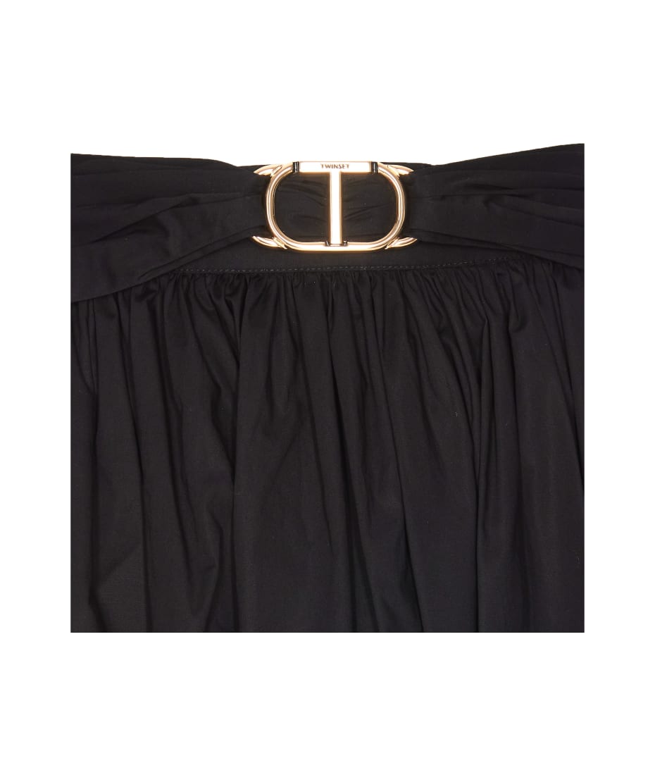 TwinSet Popeline Oval-t Longuette Skirt - Black
