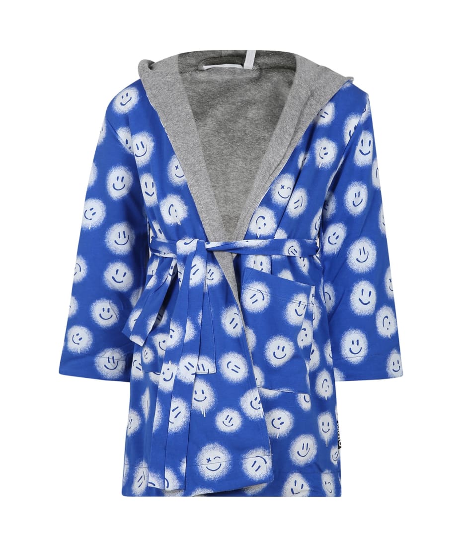 Molo Blue Dressing Gown For Kids With Smiley italist, ALWAYS - Main Image