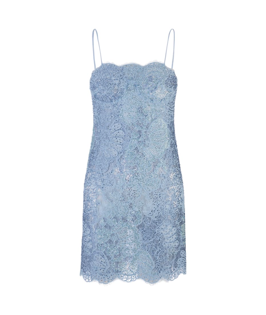 スカート ERMANNO SCERVINO Abito pizzo Light Blue Ermanno Scervino Light Blue Lace Mini Dress With Crystals