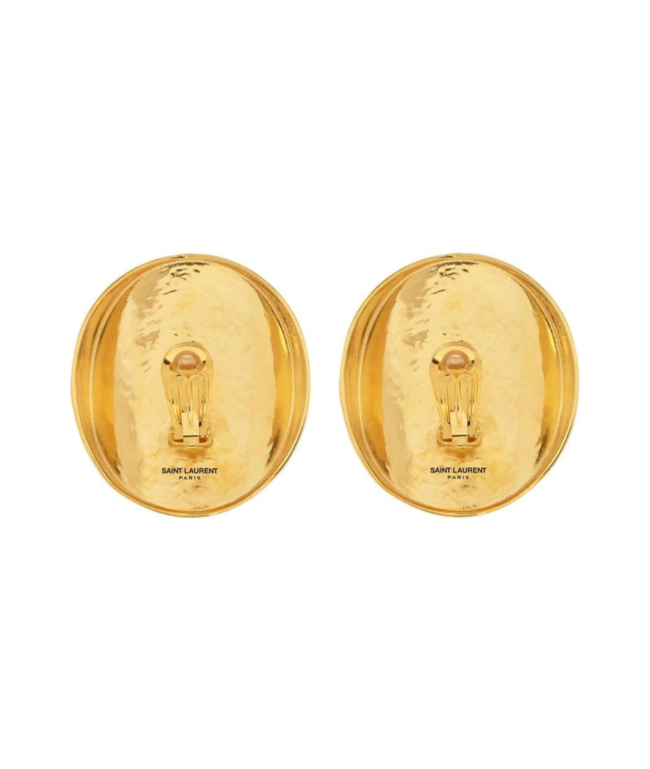 Saint Laurent Set Of Two Embellished Monogram Clip-on Earrings in Metallic
