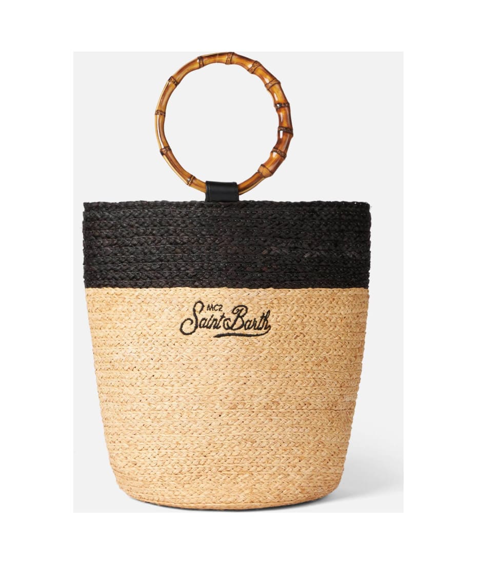 Raffia Bucket Bag With Bamboo Handles