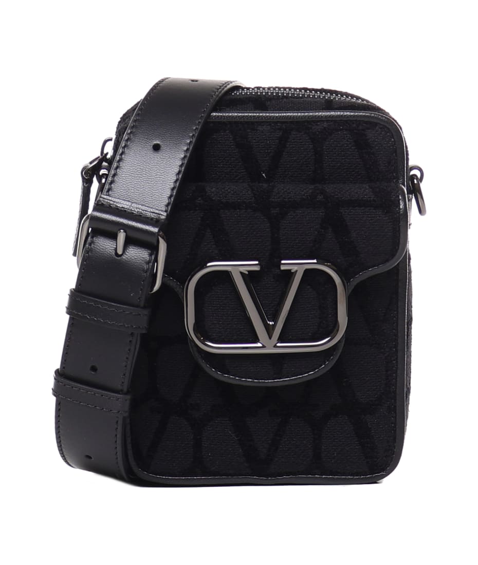 Valentino Garavani Men's Small Black Iconographe Nylon Shoulder Bag - Messenger