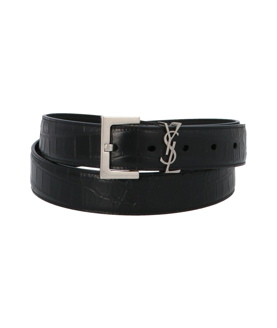 SAINT LAURENT - Logo-plaque leather belt