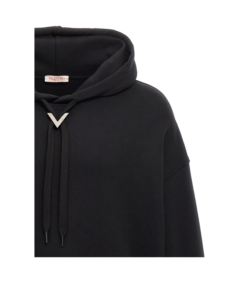 パーカー・フーディ VALENTINO V DETAIL HOODIE Valentino Black cotton hooded sweatshirt with V detail