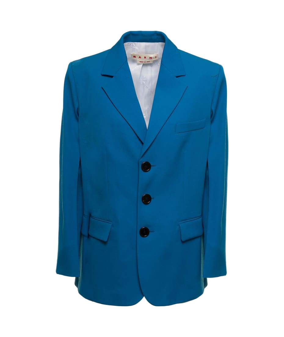 【送料&関税込】Marni Womans Single-breasted Blue Wool Blaze Marni Woman's Single-breasted Blue Wool Blazer | italist