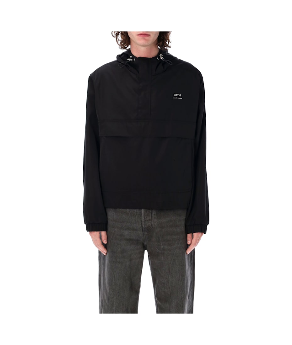 ★AMI PARIS★ Alexandre Mattiussi Hooded Windbreaker Jumper Black Hooded Ami Alexandre Mattiussi Windbreaker | AMI PARIS