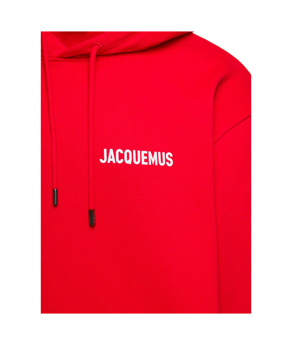 パーカー・フーディ Jacquemus Men's Classic Logo Hooded Sweatshirt Red Jacquemus Red Hoodie With Contrasting Logo Print In Cotton