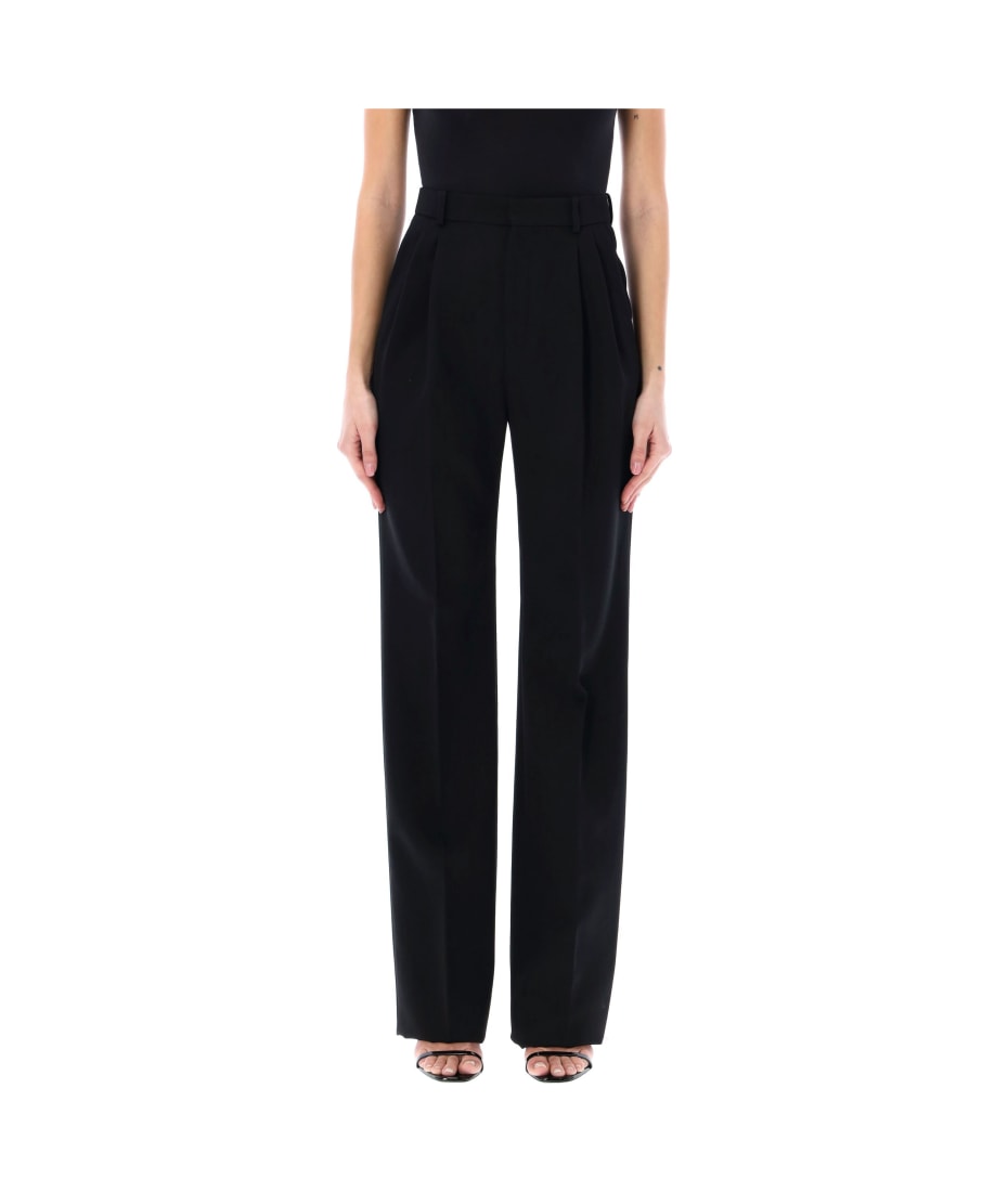 【関税＆送料込み】Saint Laurent Wide-Leg Pants In Grain De Saint Laurent Wide Leg Pant in Noir Craie | FWRD