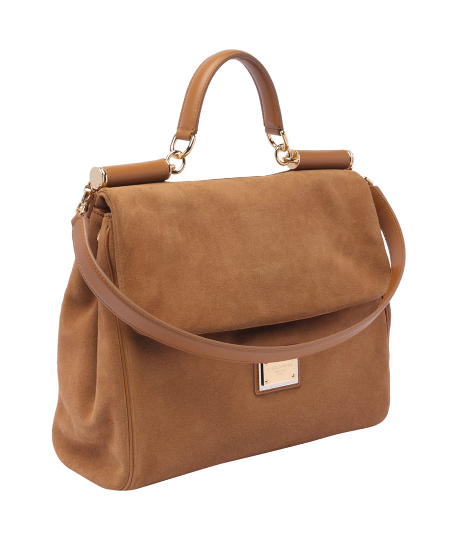 Sicily Large Suede Tote Bag in Brown - Dolce Gabbana