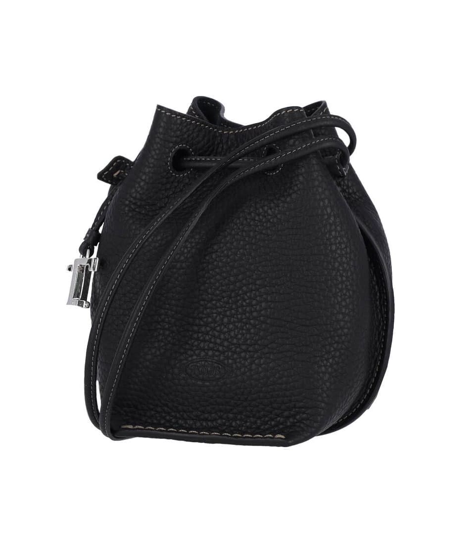 ハンドバッグ Tod's Micro Bucket Bag In Textured Black Leather Tod's Micro Logo Bucket Bag | italist