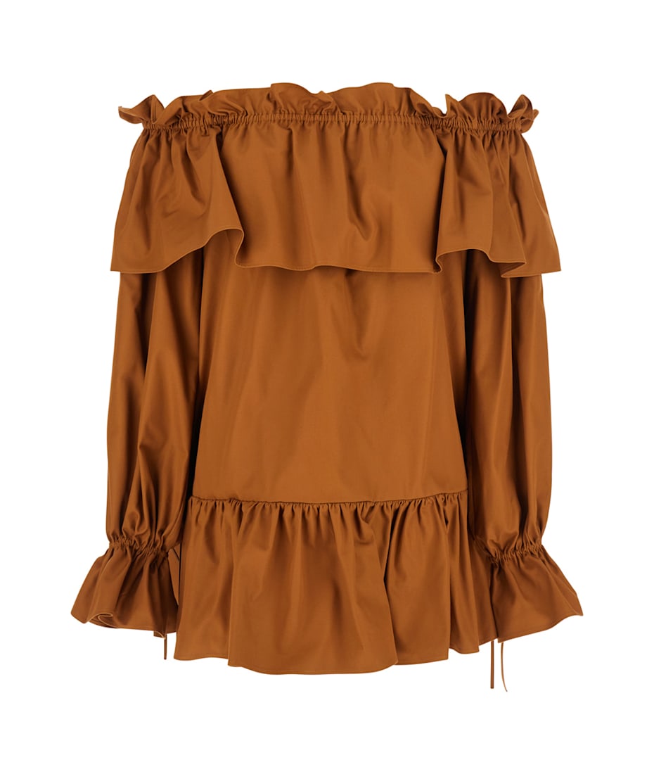 ワンピース SAINT LAURENT BROWN COTTON DRESS Saint Laurent Belted Cotton Dress Brown Saint Laurent