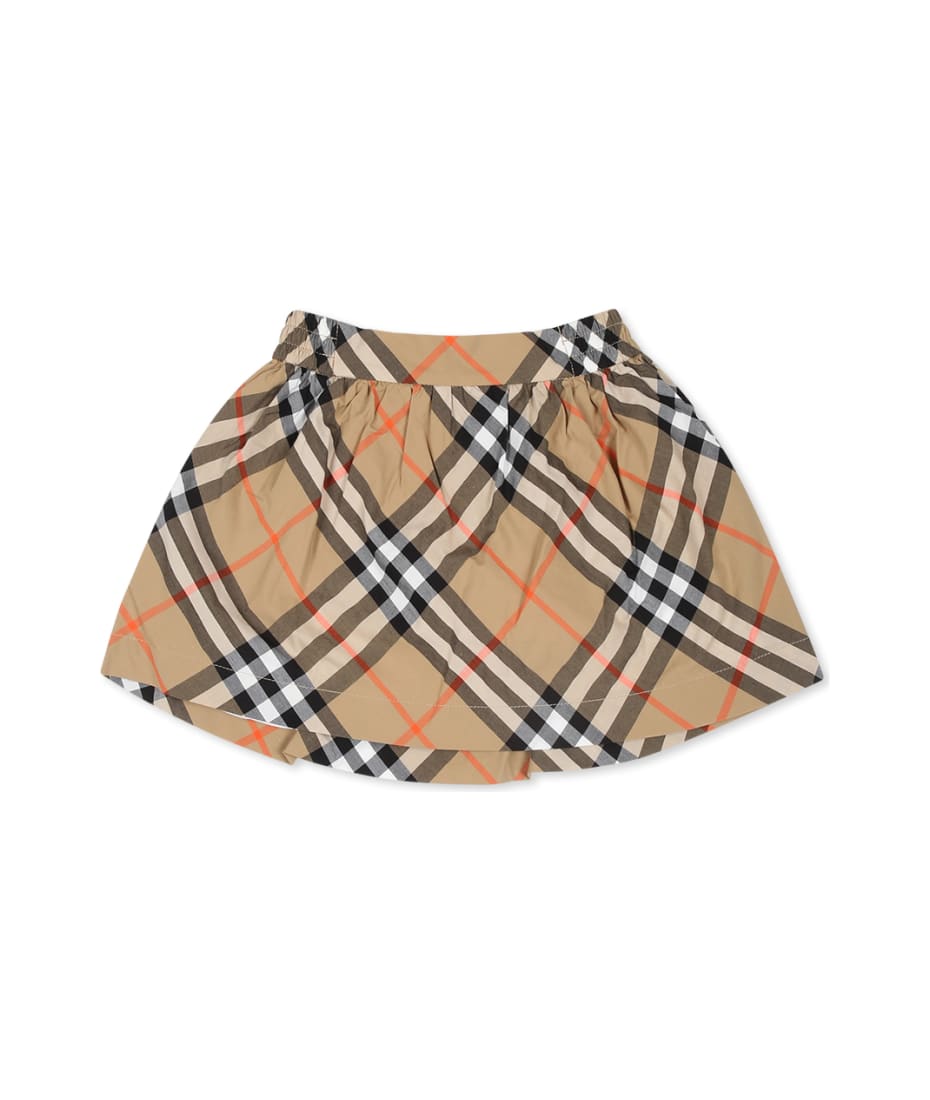 Burberry Beige Skirt For Baby Girl With Vintage Check